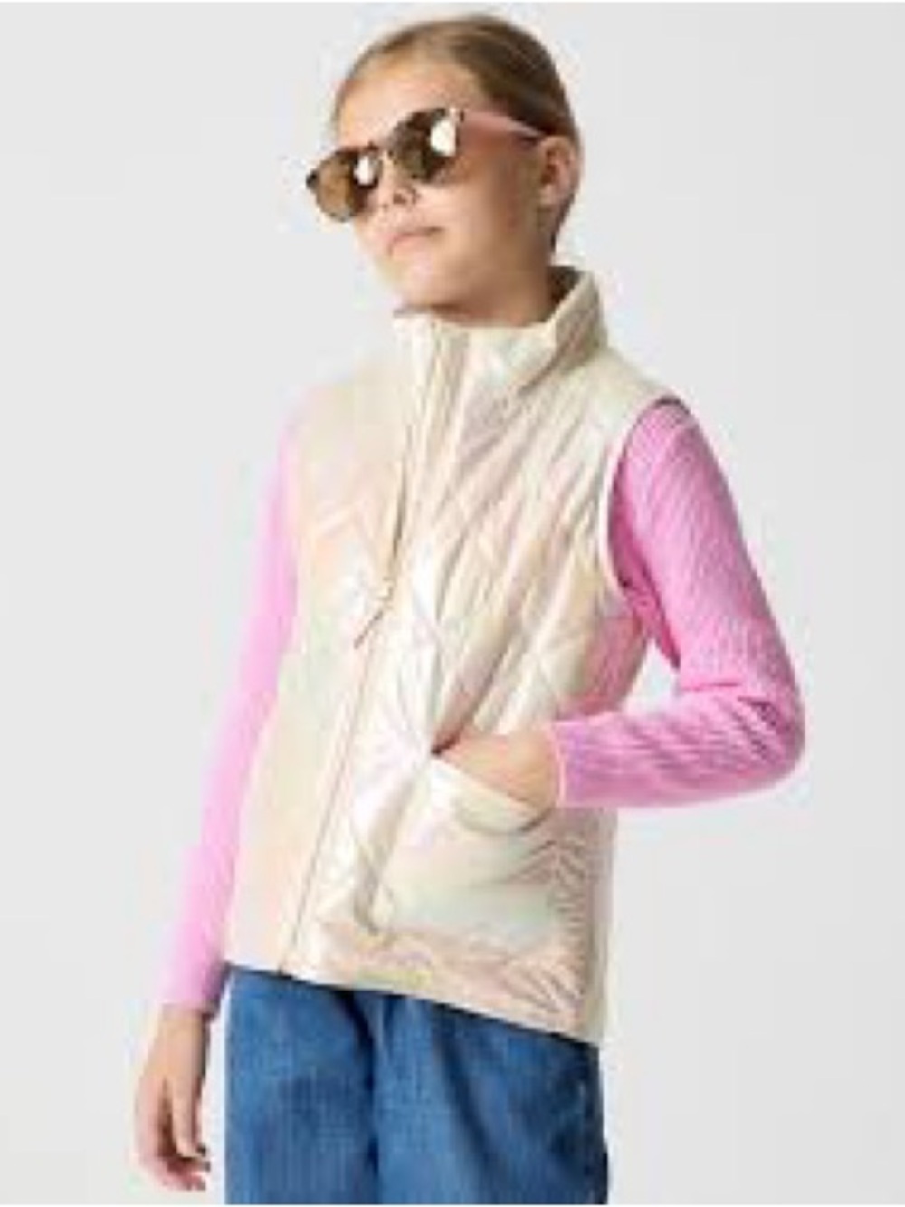 NWT! Crewcuts Iridescent Quilted Puffer Vest - Pink Holographic Shine XXS 2-3